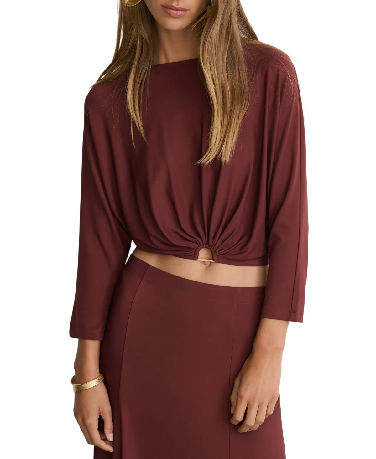 Margo 3/4-Sleeve Ruched Crop Top by Reiss