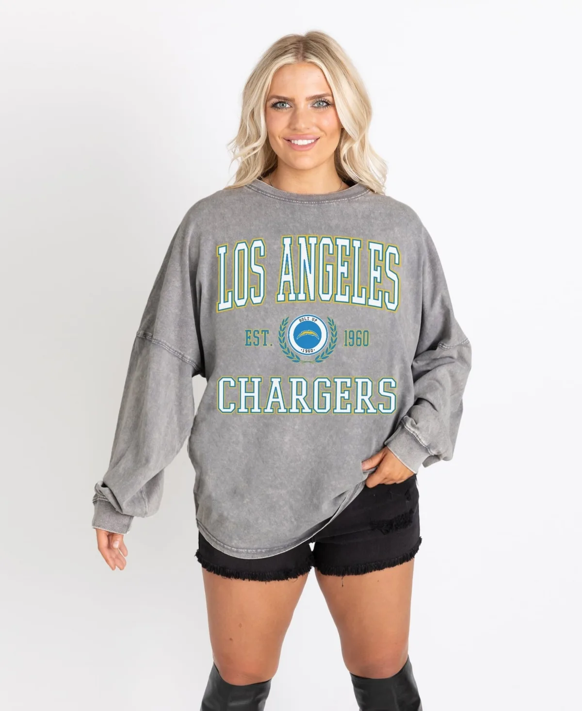 Los Angeles Chargers Oversized Final Score Snow Wash Long-Sleeve T-Shirt