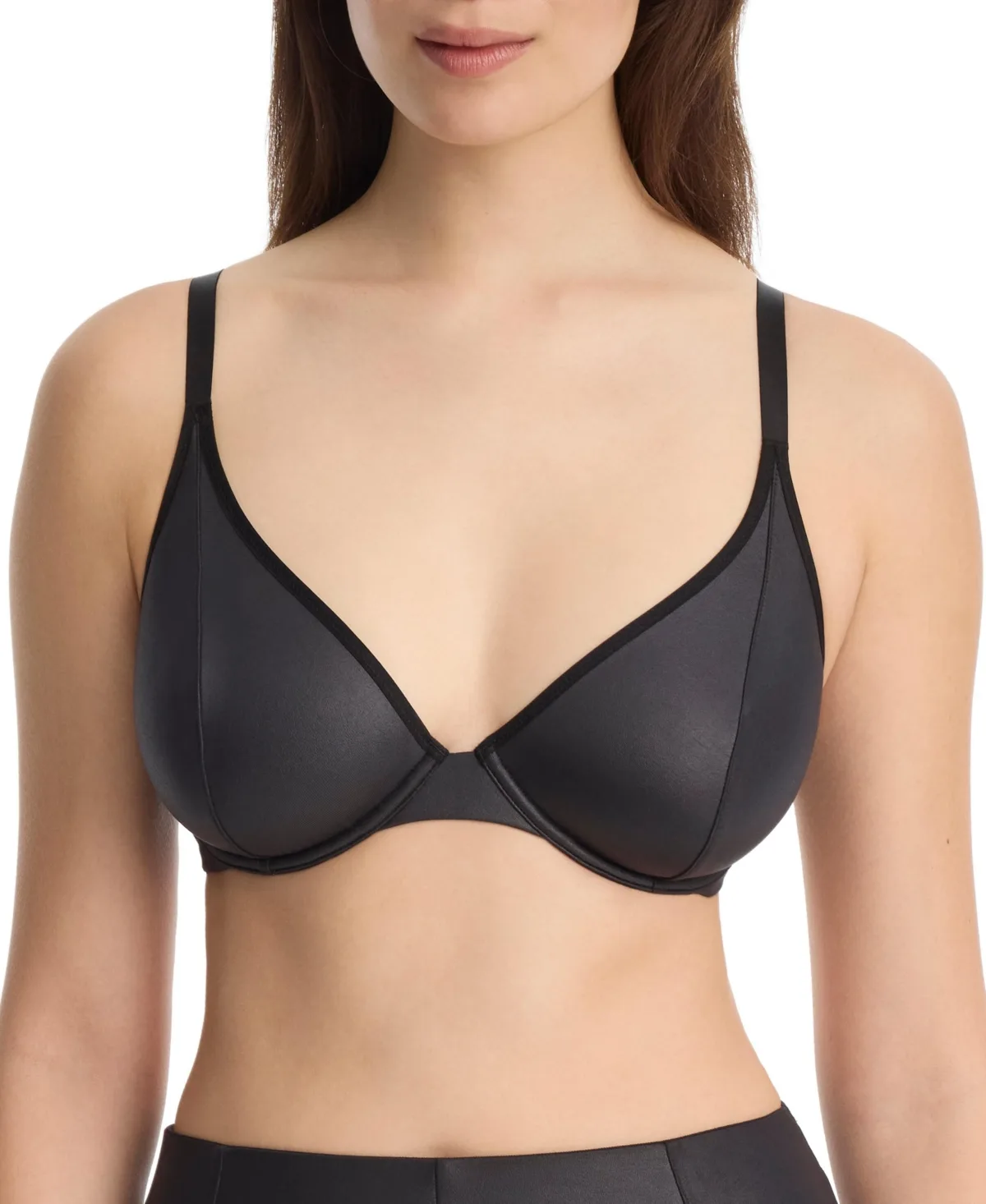 Late Night Faux Leather Plunge Unlined Underwire Bra by Skarlett Blue