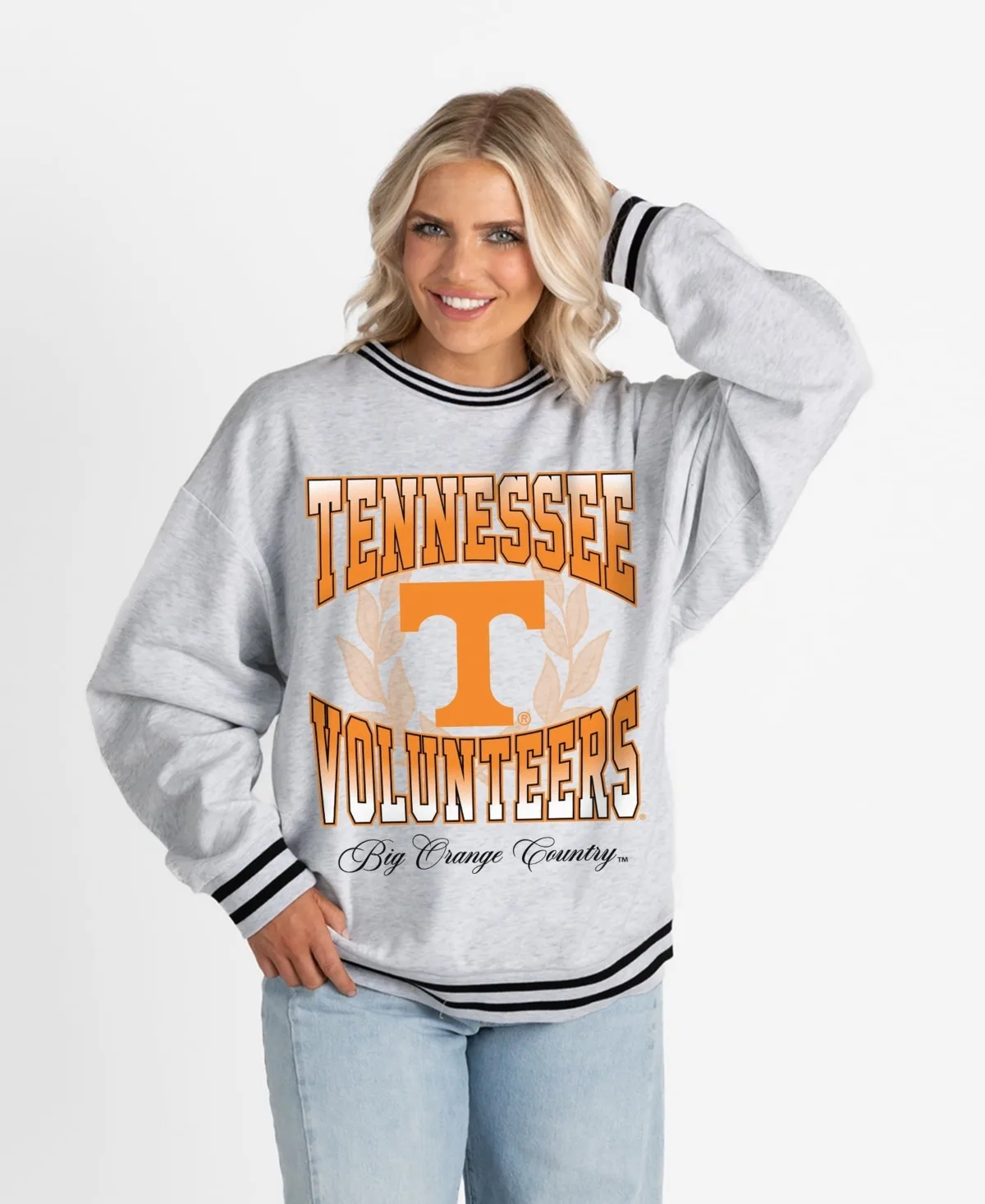 Tennessee Volunteers Oversized Fade Route Ringer Stripe Sweatshirt