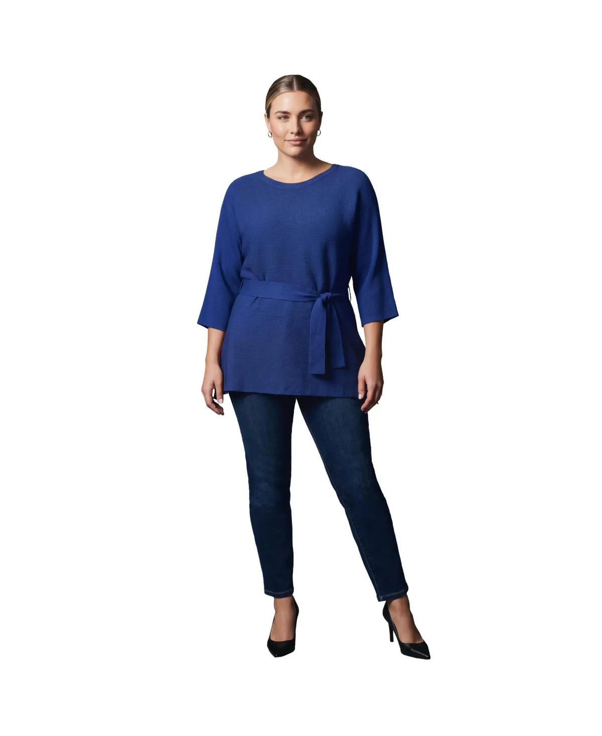 Priscilla 3/4-Sleeve Self-Tie Peplum Sweater by Avenue