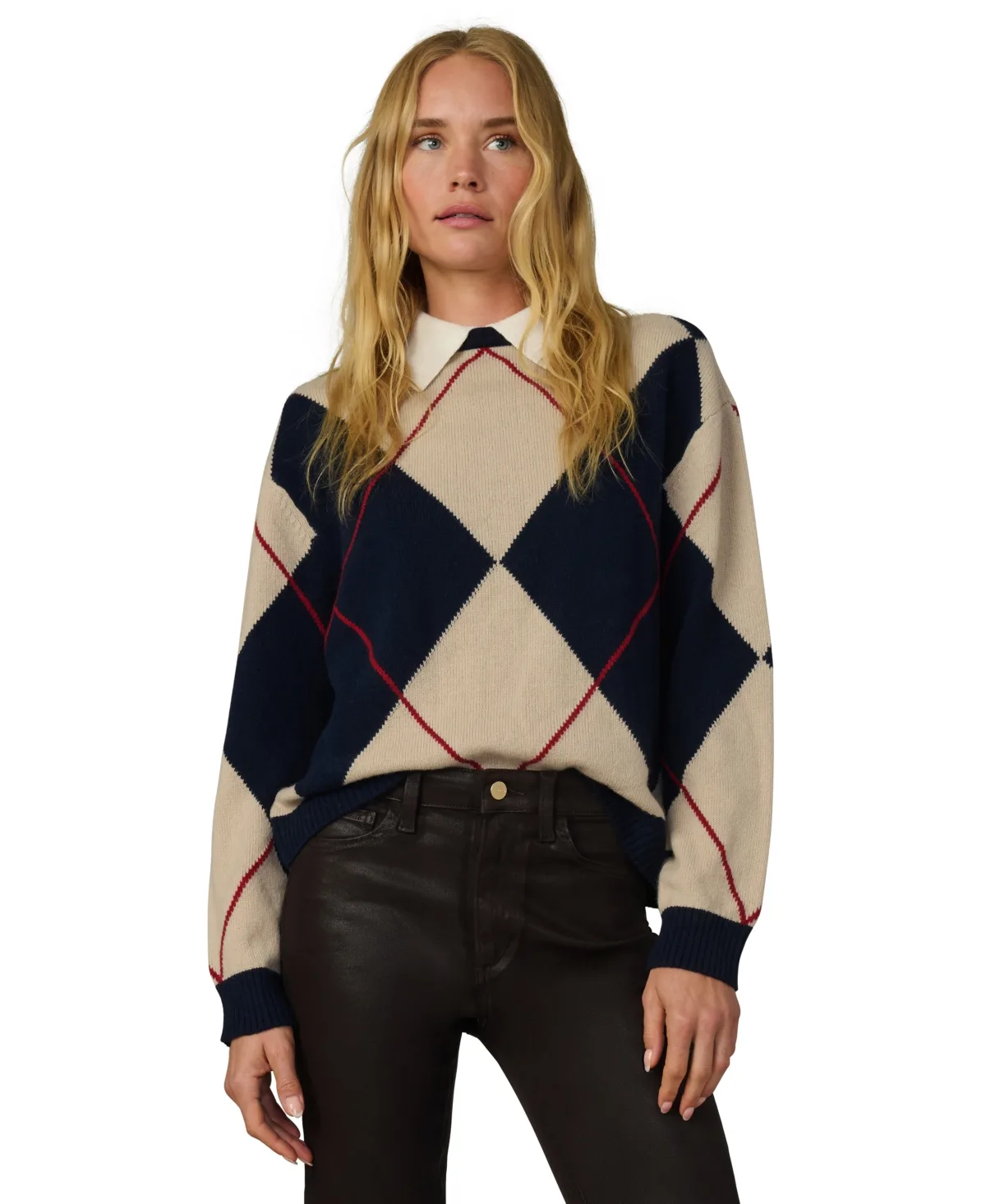 The Jude Argyle Collared Ribbed Sweater by Joe's Jeans