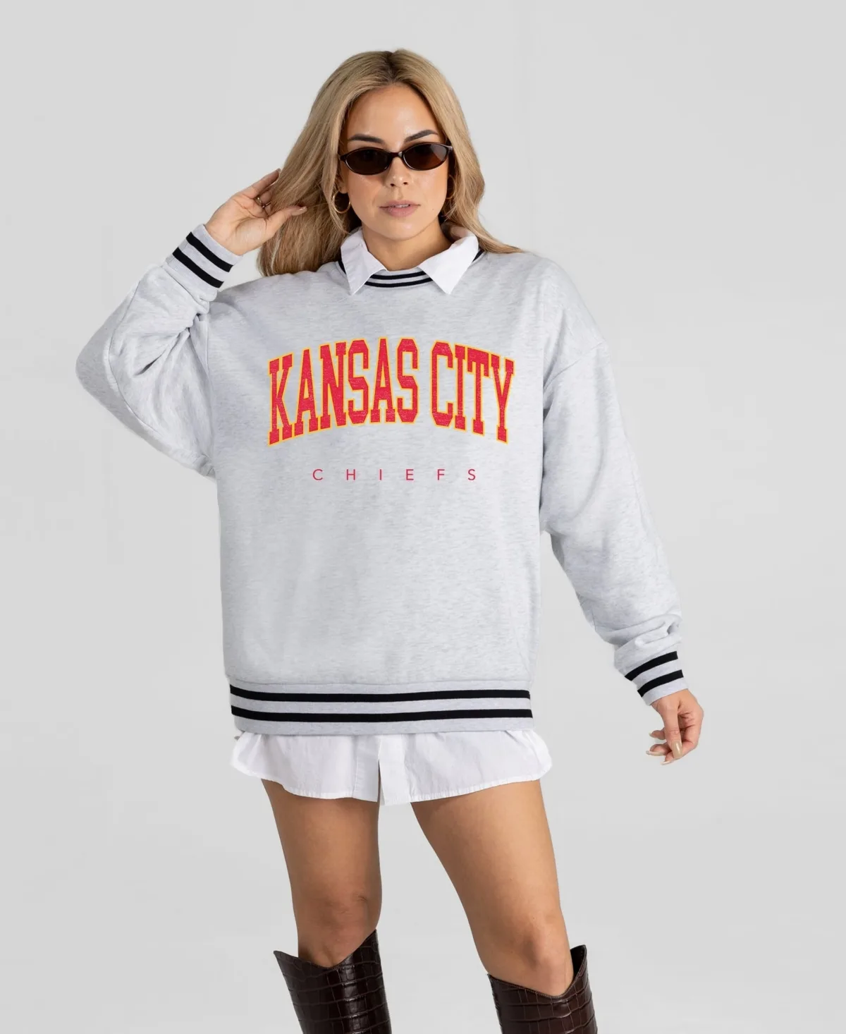 Kansas City Chiefs Oversized Easy Energy Ringer Stripe Sweatshirt