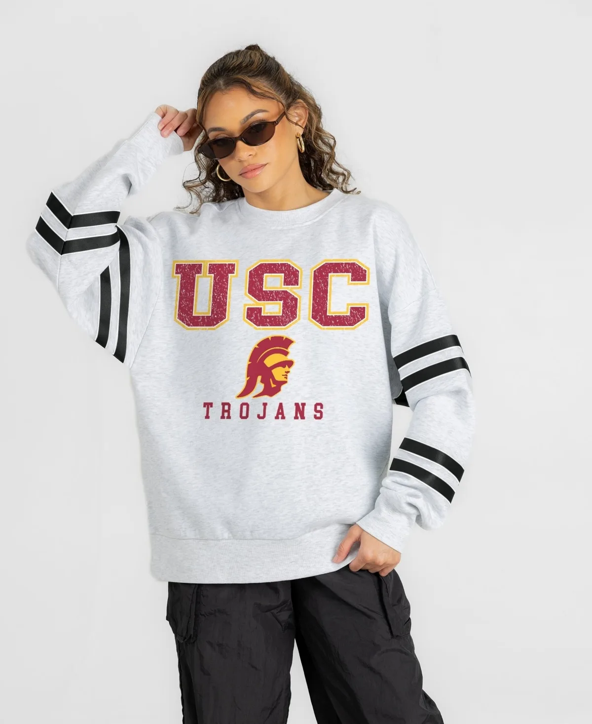 Usc Trojans Stadium Stripes Oversized Fleece Sweatshirt by Gameday Couture