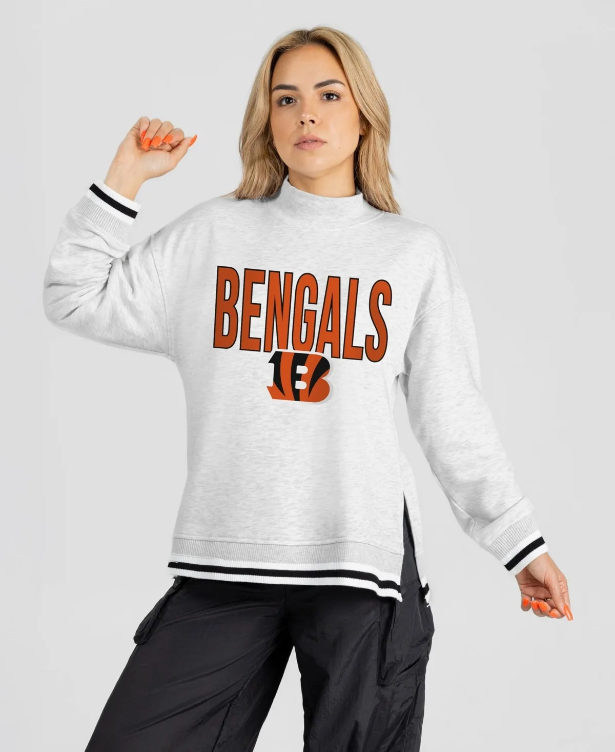 Cincinnati Bengals Rally Point Contrast Stripe Mock Neck Sweatshirt