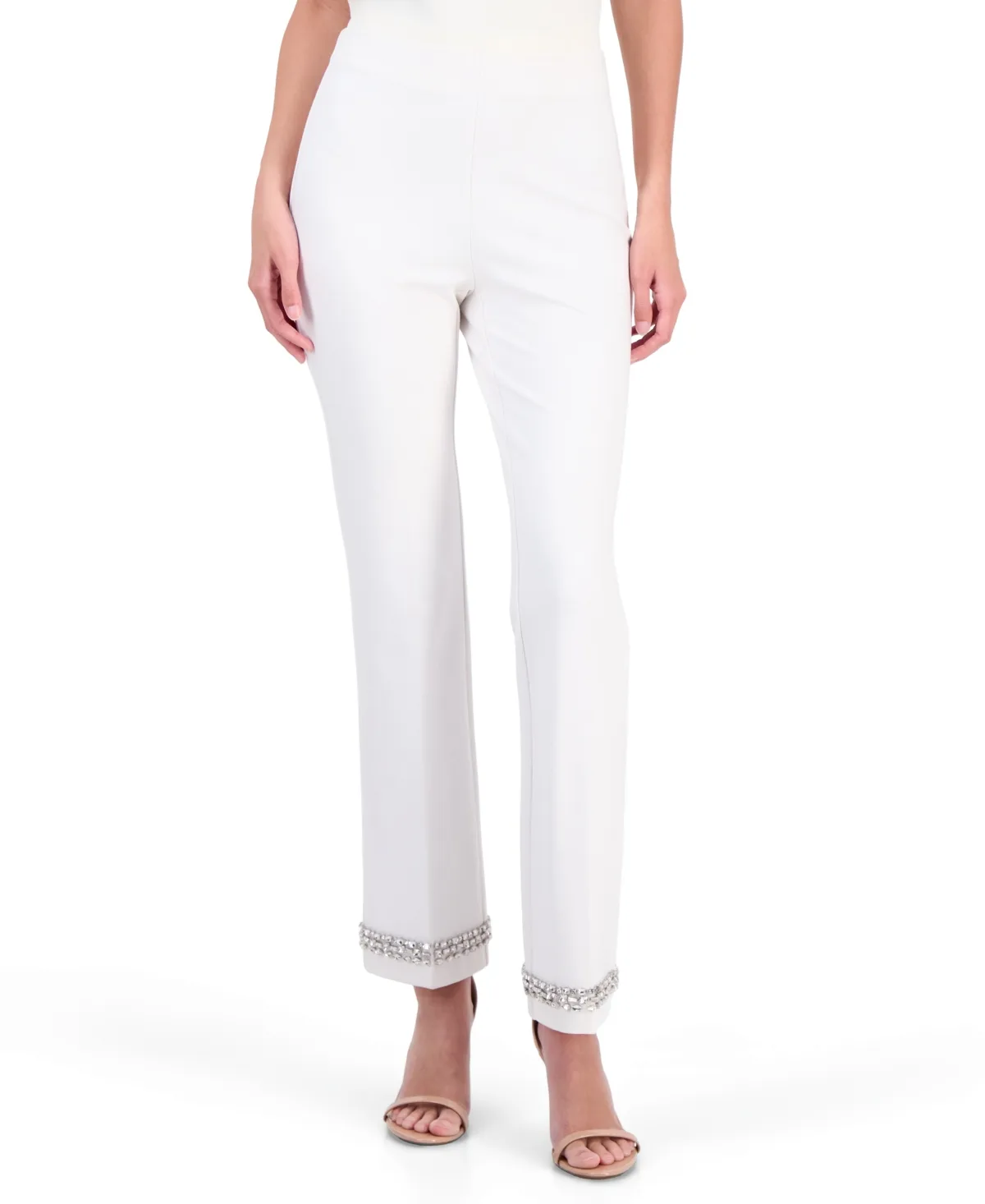 Hollywood Waist Flare Ankle Embellished Pants by Anne Klein
