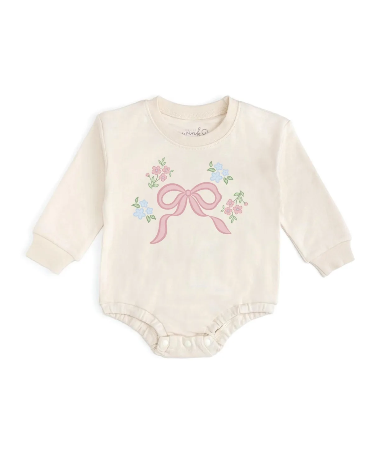 Bow and Bloom Embroidered Long Sleeve Romper by Sweet Wink