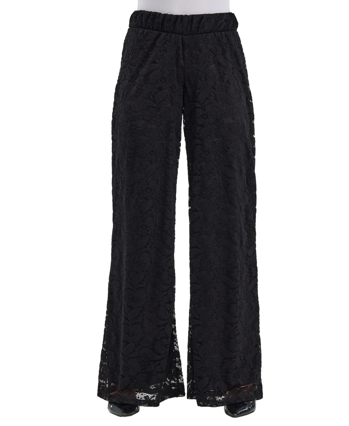 Wide-Leg Floral-Print Lace Pants