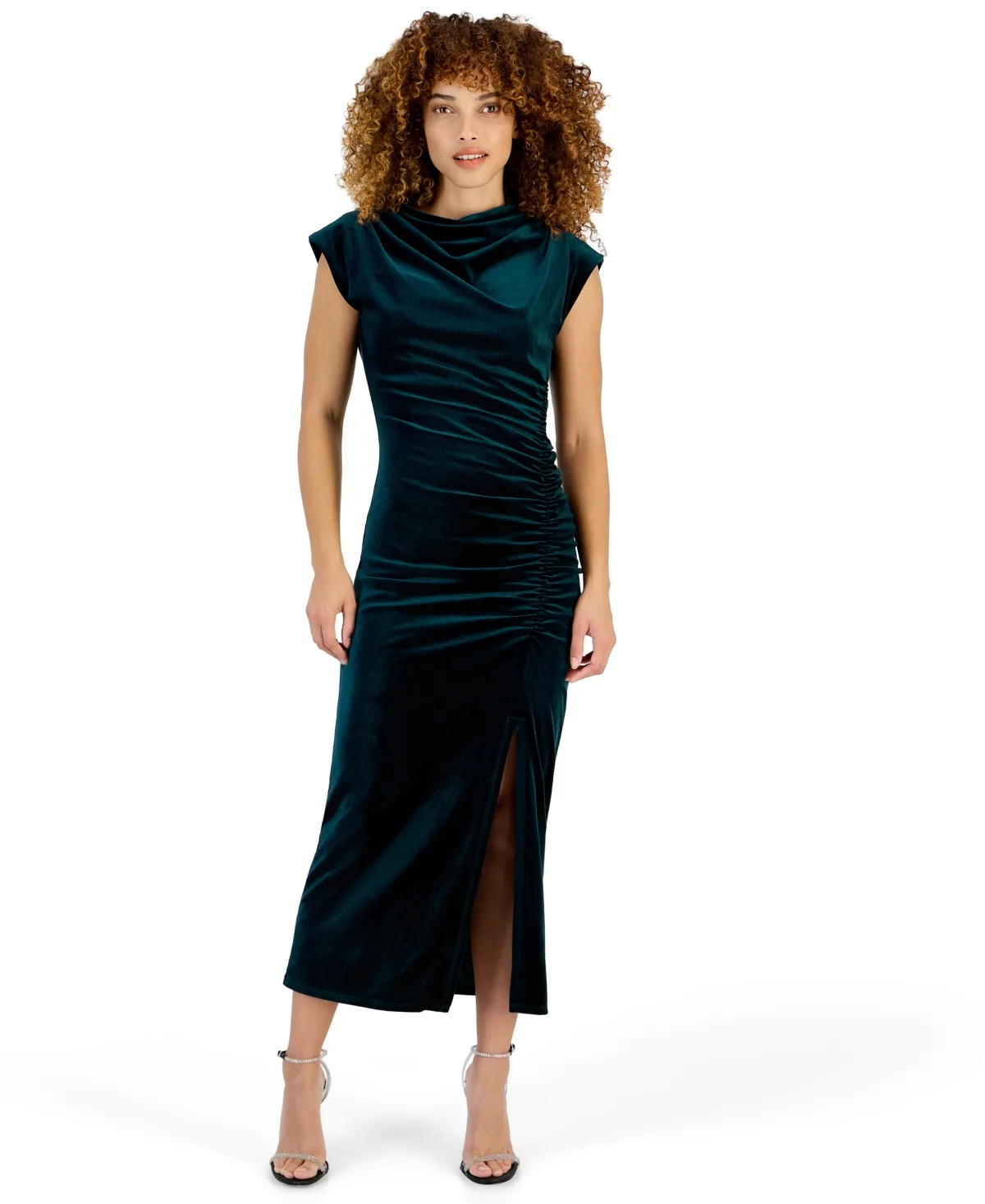 Side Ruche Velvet Cowl Neck Midi Dress by Robbie Bee