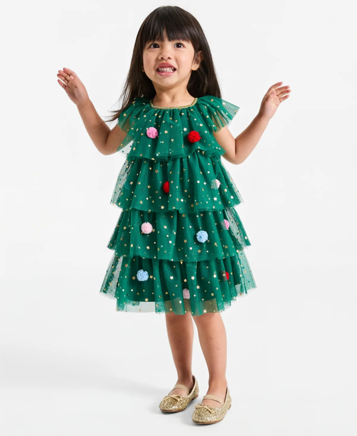 Tree Tutu Short-Sleeve Tiered Pom Pom Dress by Epic Threads