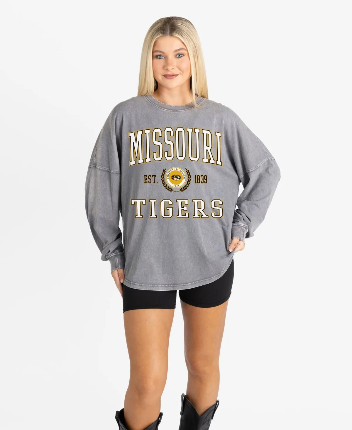 Missouri Tigers Oversized Final Score Snow Wash Long-Sleeve T-Shirt