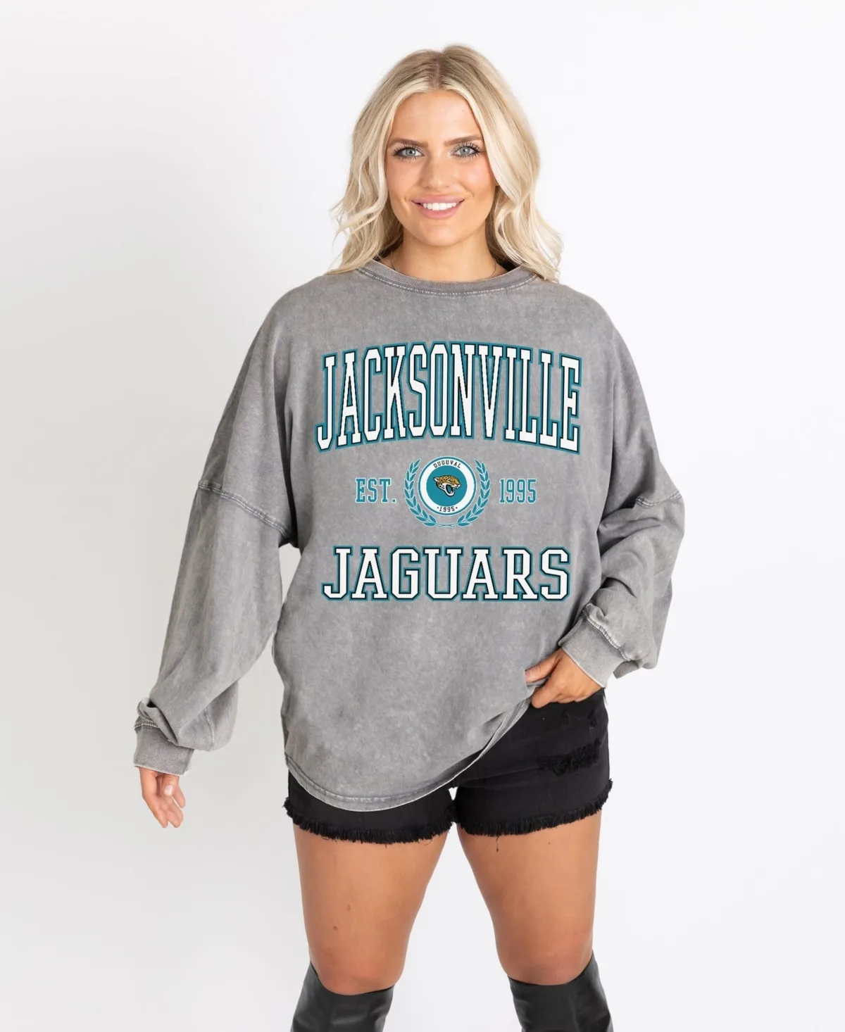 Jacksonville Jaguars Oversized Final Score Snow Wash Long-Sleeve T-Shirt