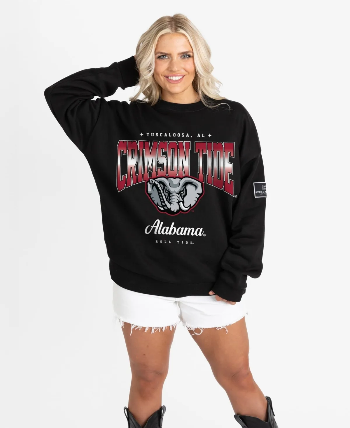 Alabama Crimson Tide Oversized Powerhouse Play Black Label Premium Fleece Sweatshirt