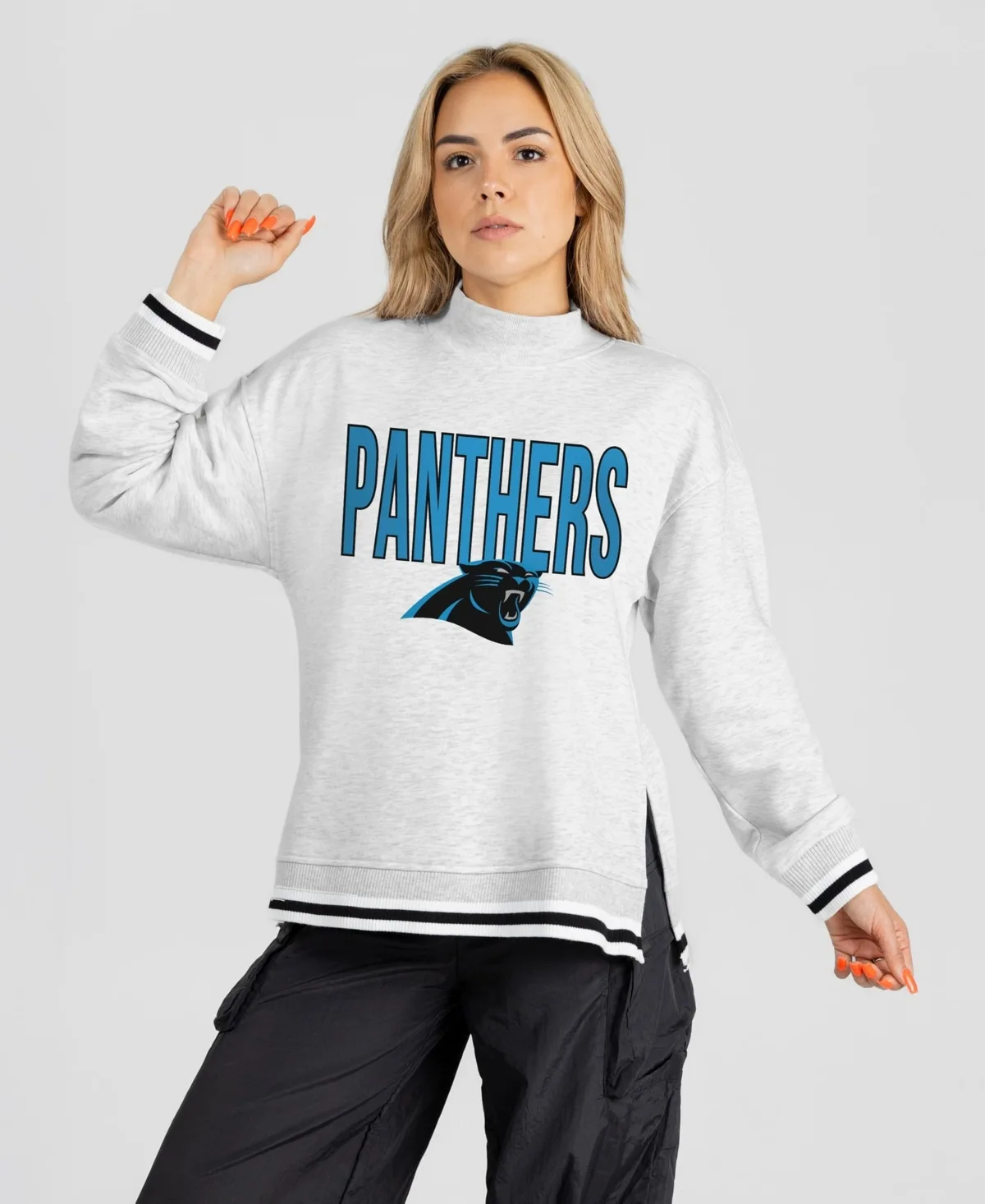 Carolina Panthers Rally Point Contrast Stripe Mock Neck Sweatshirt