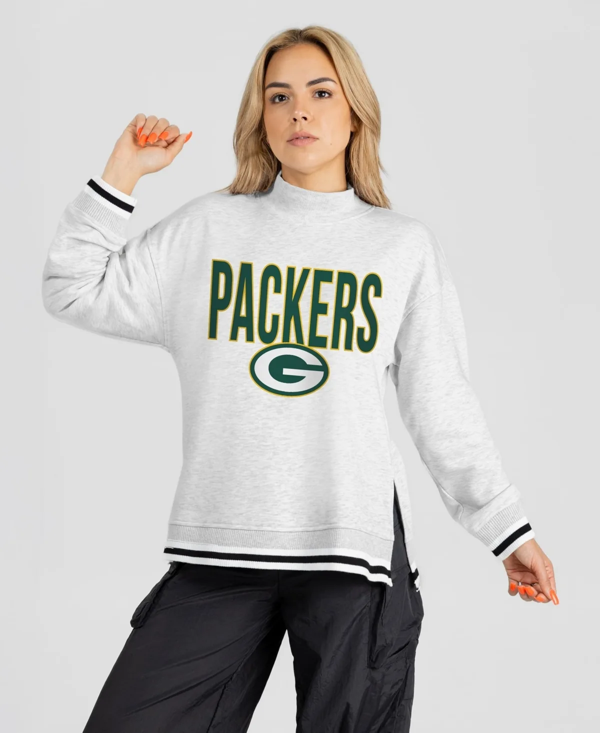 Green Bay Packers Rally Point Contrast Stripe Mock Neck Sweatshirt