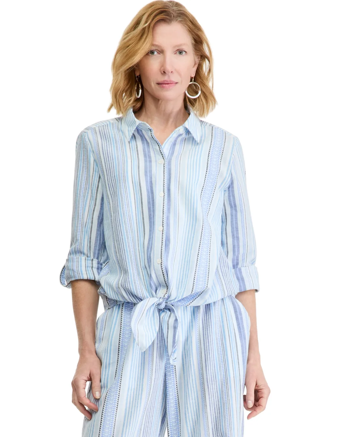 Striped Long-Sleeve Tie Front Shirt by Style & Co