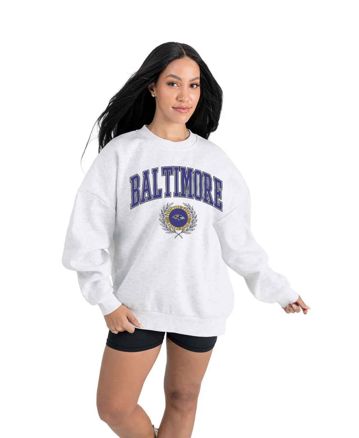 Baltimore Ravens Traditional Logo Oversized Premium Fleece Pullover Sweatshirt by Gameday Couture