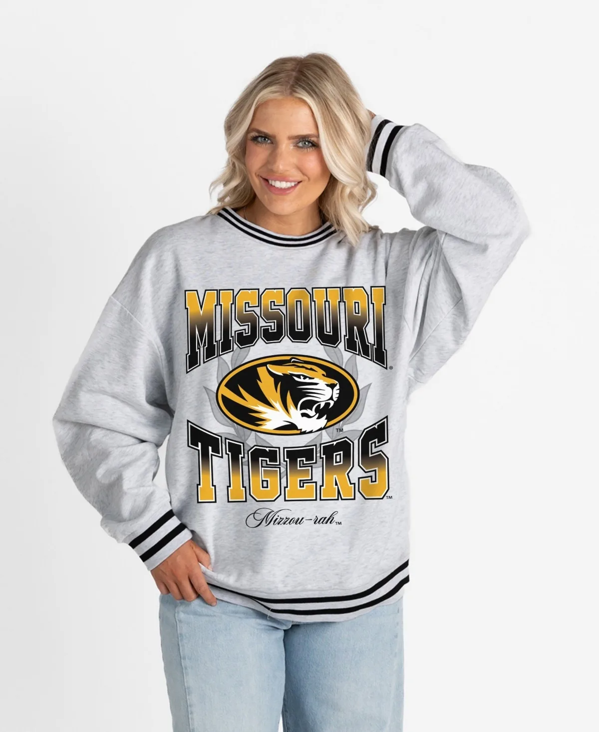 Missouri Tigers Oversized Fade Route Ringer Stripe Sweatshirt