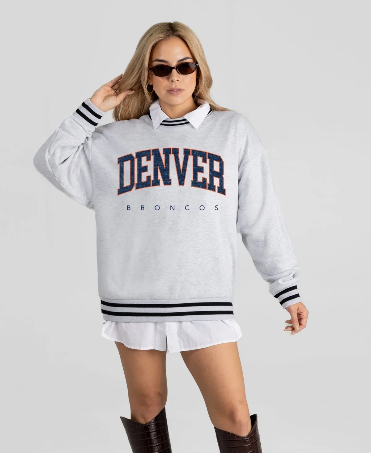 Denver Broncos Oversized Easy Energy Ringer Stripe Sweatshirt
