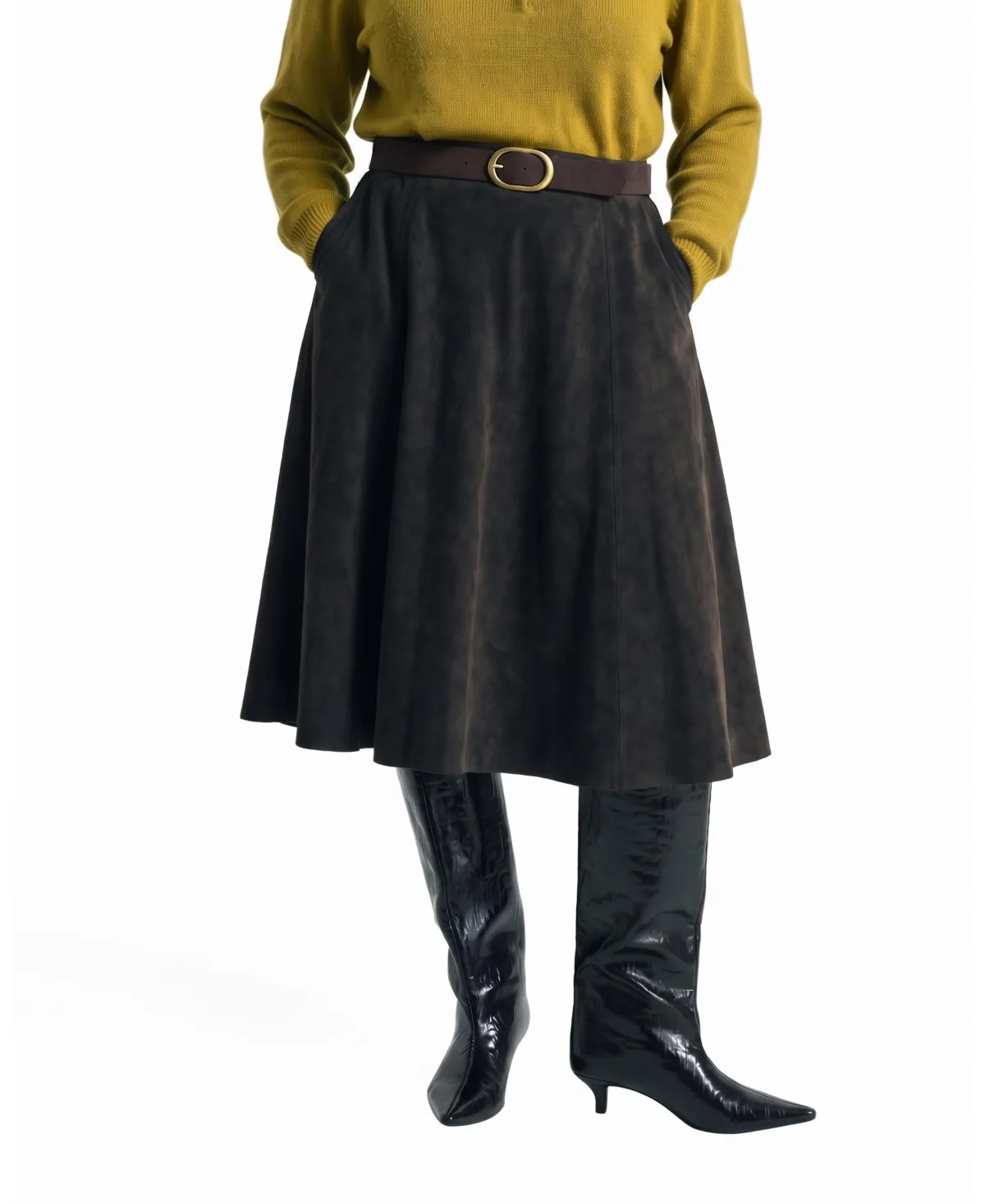Abisola High-Waisted Midi Faux Suede Skirt