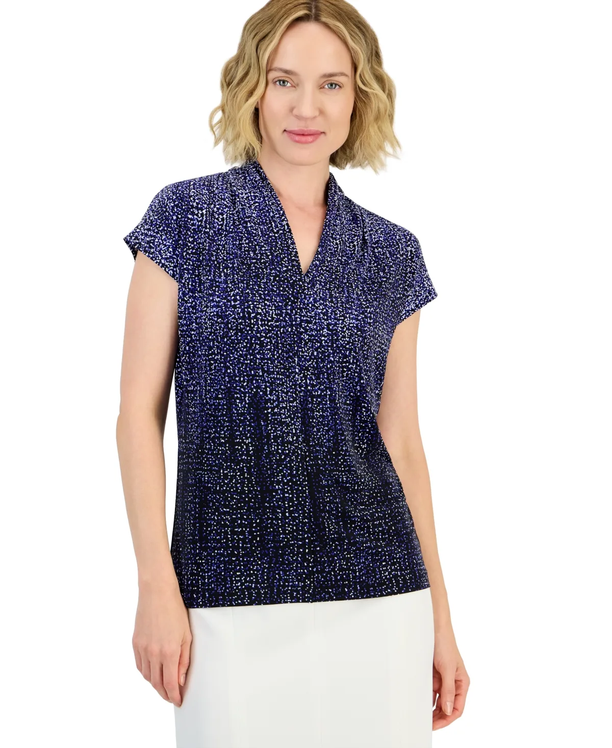 Ombre Dot Print Funnel Neck Blouse by Kasper