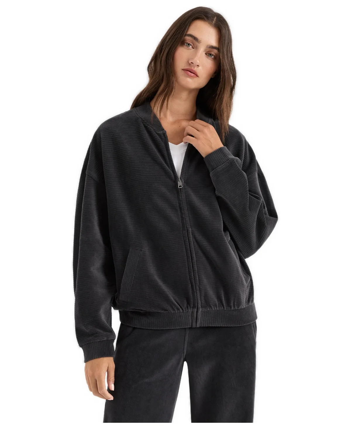 Organic Cotton Relaxed-Fit Ribbed Bomber Jacket by Pact