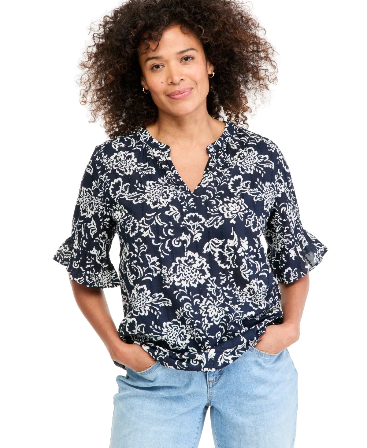 Printed Ruffle Sleeve Top