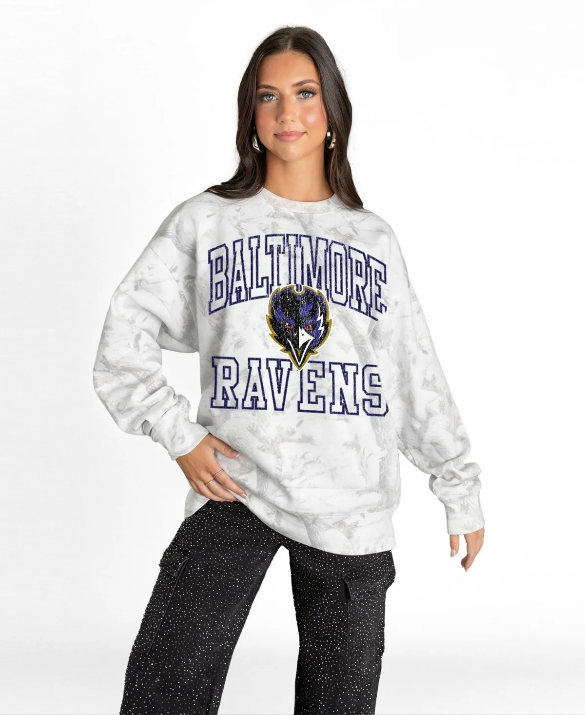 Baltimore Ravens Whiteout Oversized Premium Fleece Sweatshirt