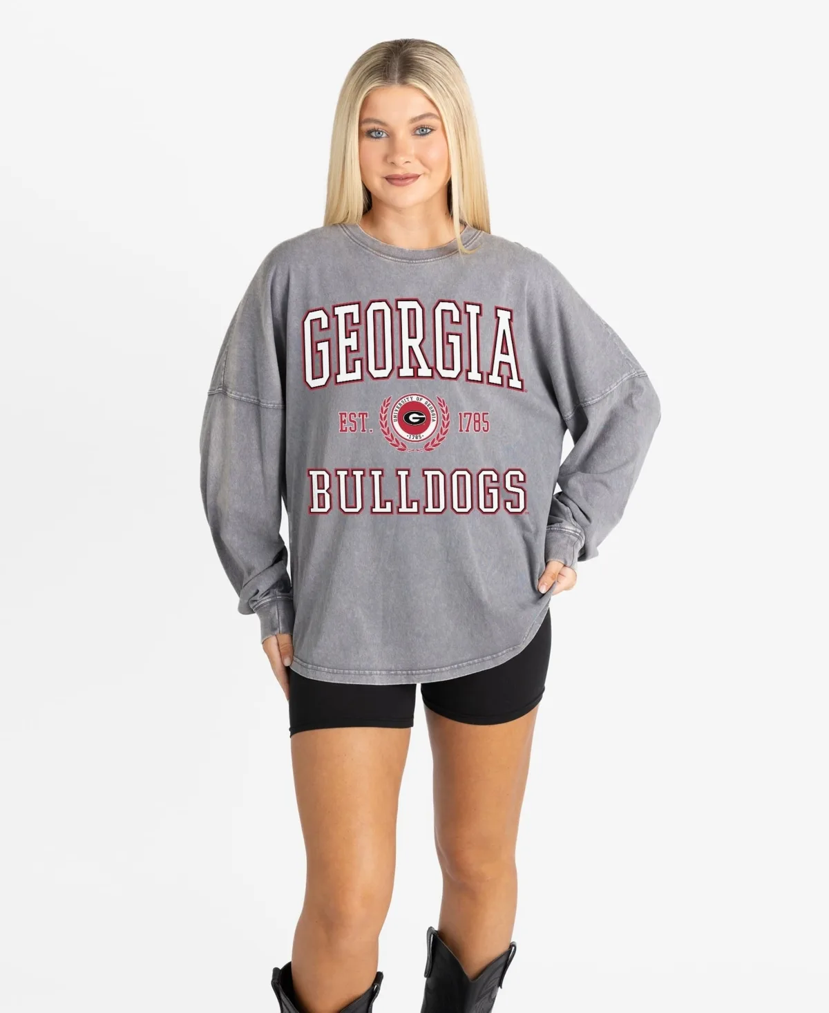 Georgia Bulldogs Oversized Final Score Snow Wash Long-Sleeve T-Shirt