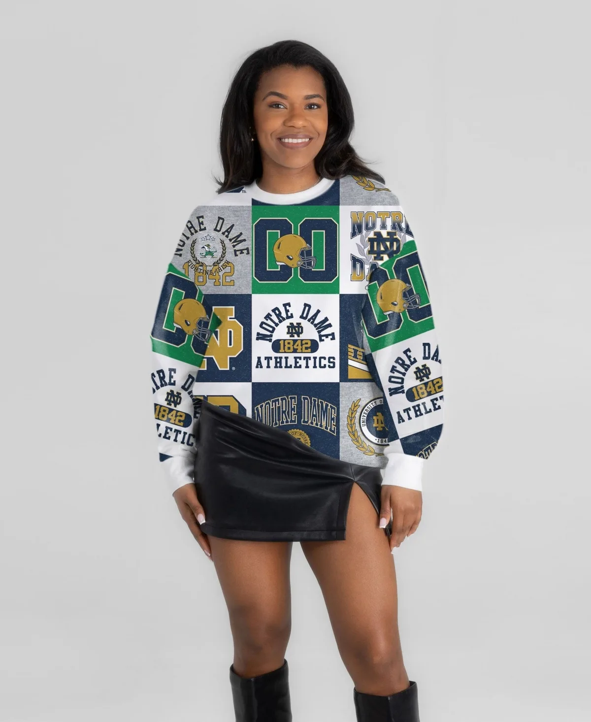 Notre Dame Fighting Irish Highlight Reel Patchwork Long-Sleeve Pullover by Gameday Couture