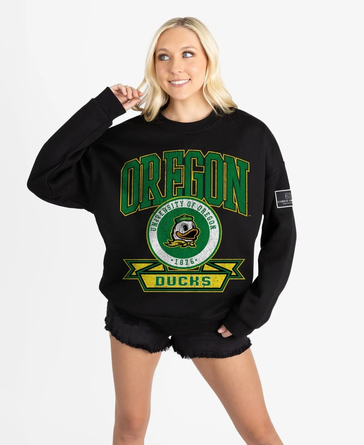 Oregon Ducks Oversized Victory Lane Black Label Premium Fleece Sweatshirt by Gameday Couture