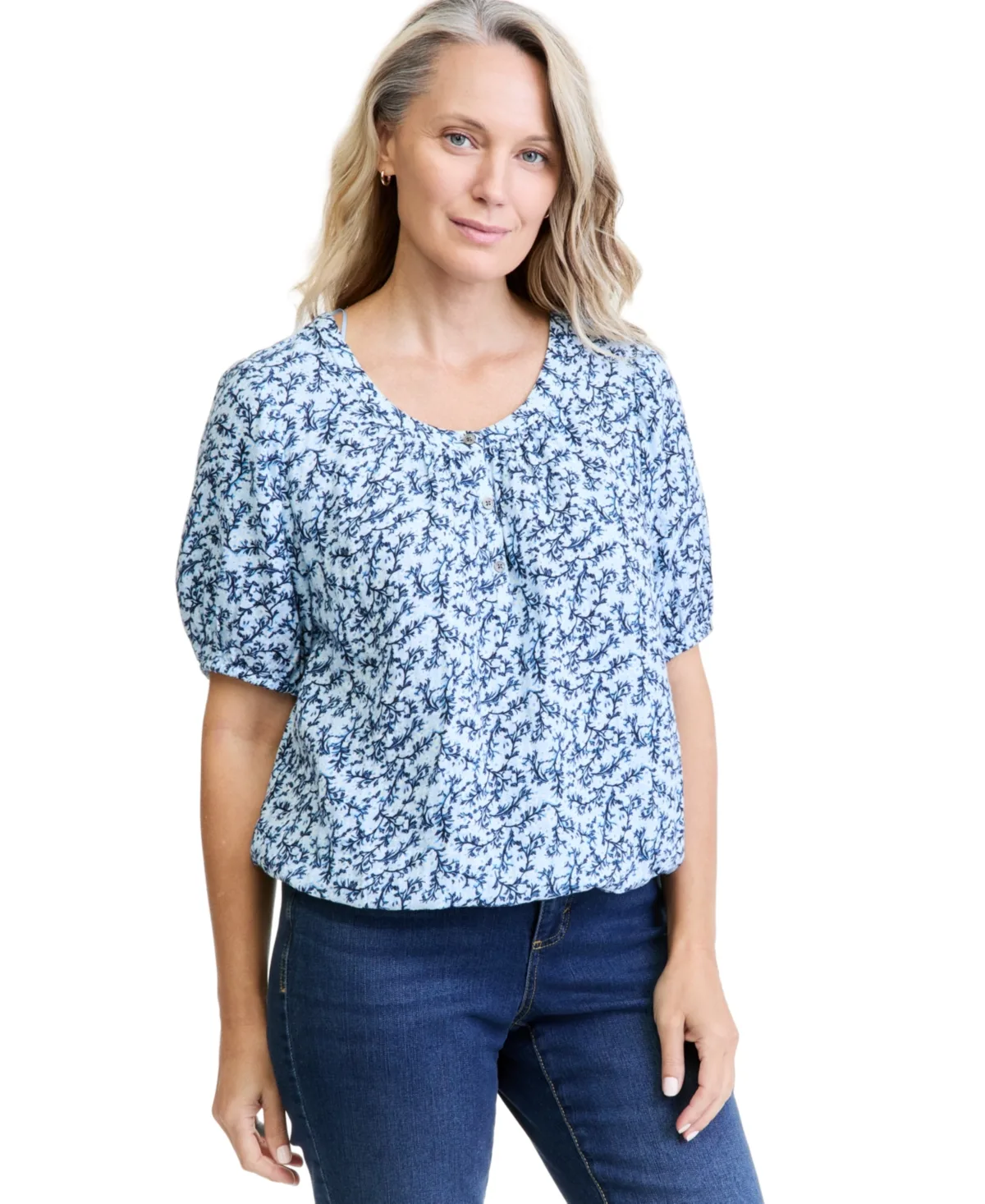 Printed Cotton Gauze Bubble Top