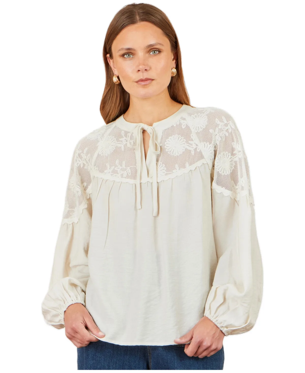 Long-Sleeve Lace Boho Shirt by Yumi