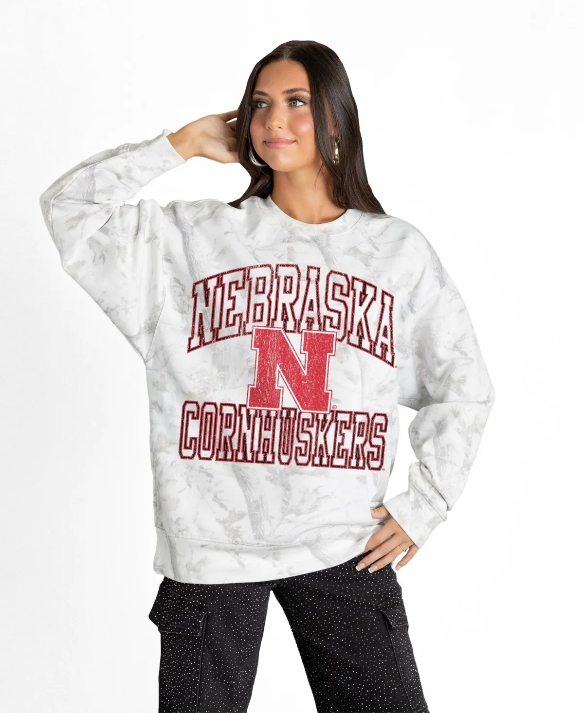 Nebraska Huskers Whiteout Premium Fleece Camo Sweatshirt