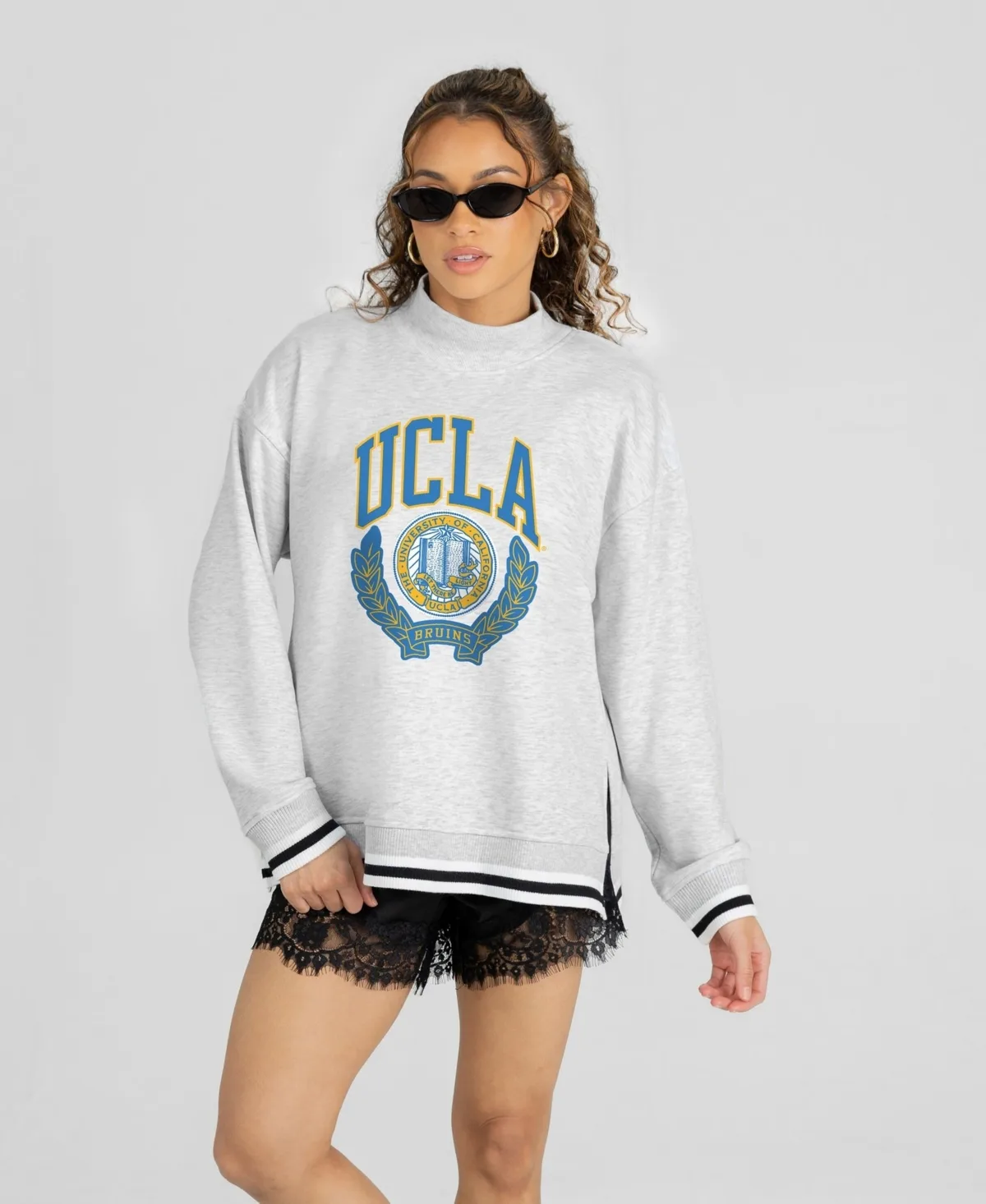 UCLA Bruins Rally Point Contrast Stripe Mock Neck Sweatshirt