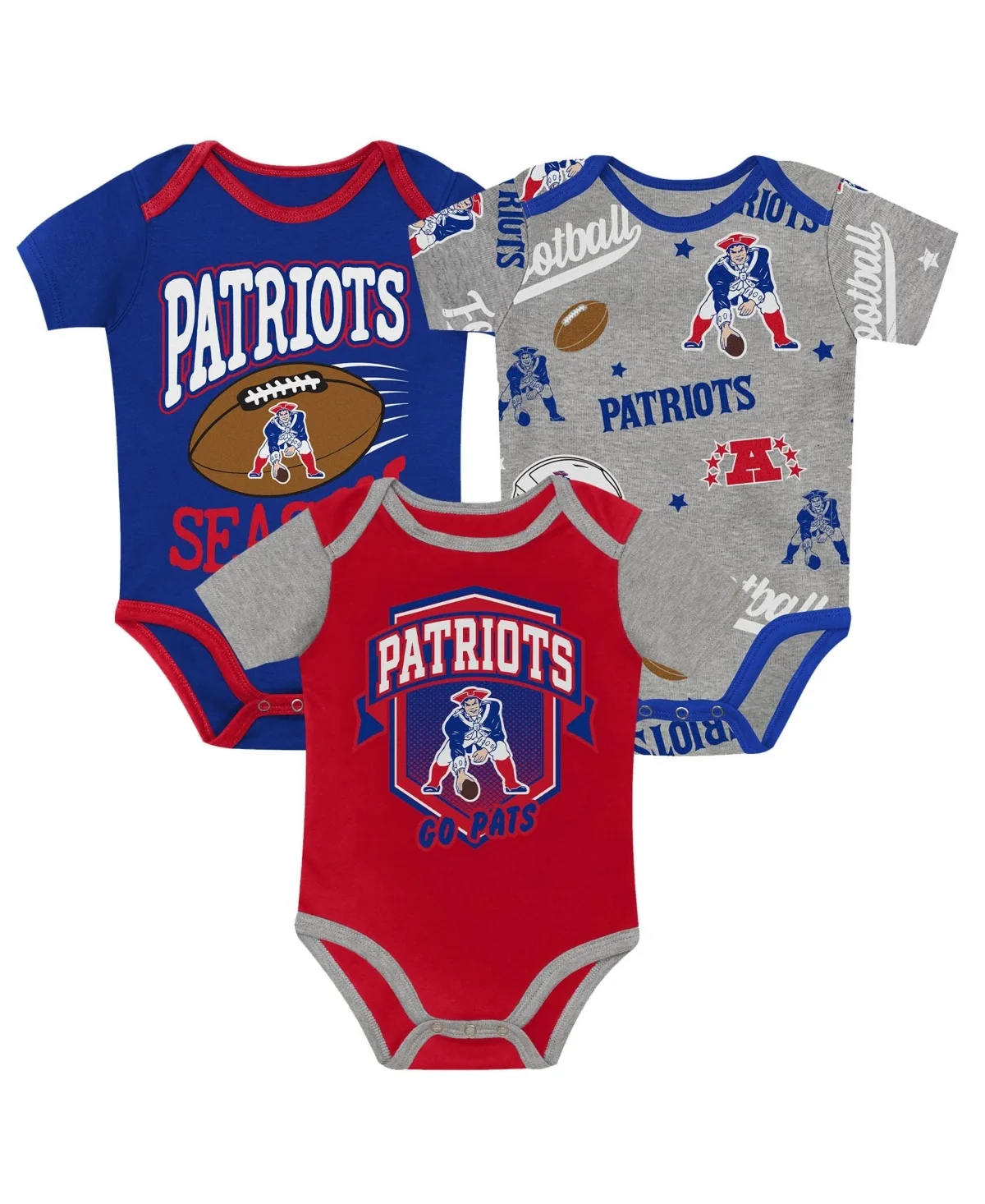 New England Patriots First Round Pick Screen-Printed Bodysuits, 3-Piece Set by Outerstuff