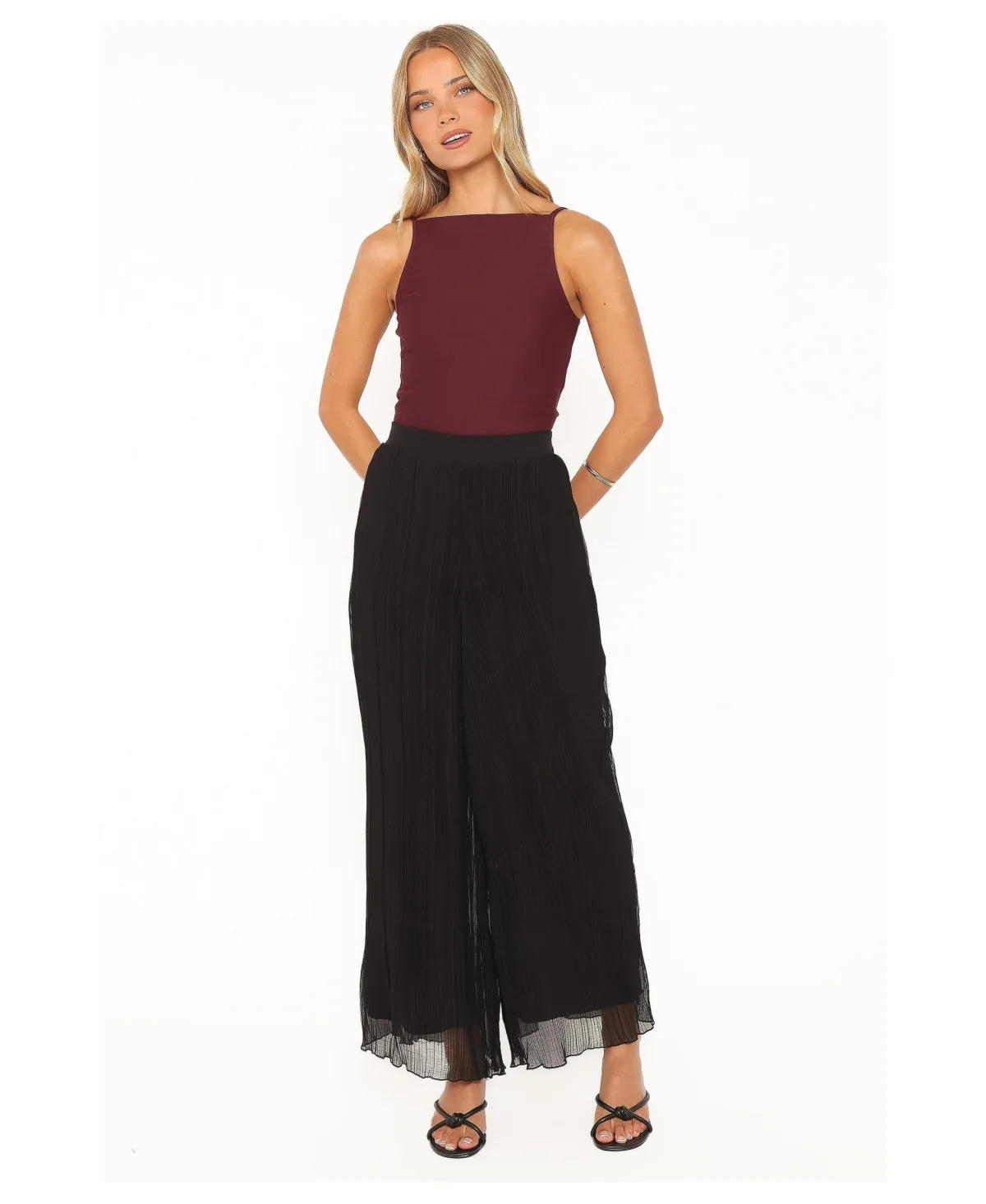 Elisa High-Rise Wide-Leg Plisse Pants by Petal and Pup