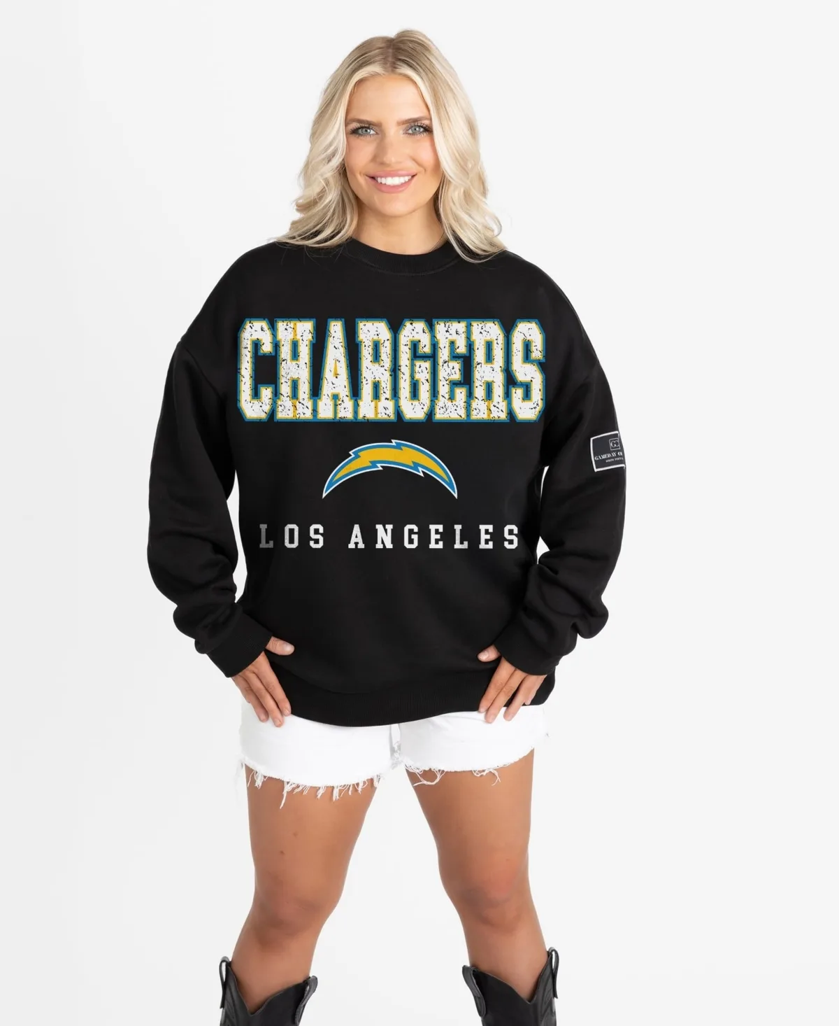 Los Angeles Chargers Oversized Level Up Black Label Premium Fleece Sweatshirt