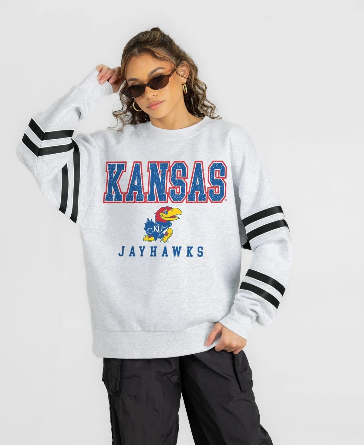 Kansas Jayhawks Stadium Stripes Oversized Fleece Sweatshirt