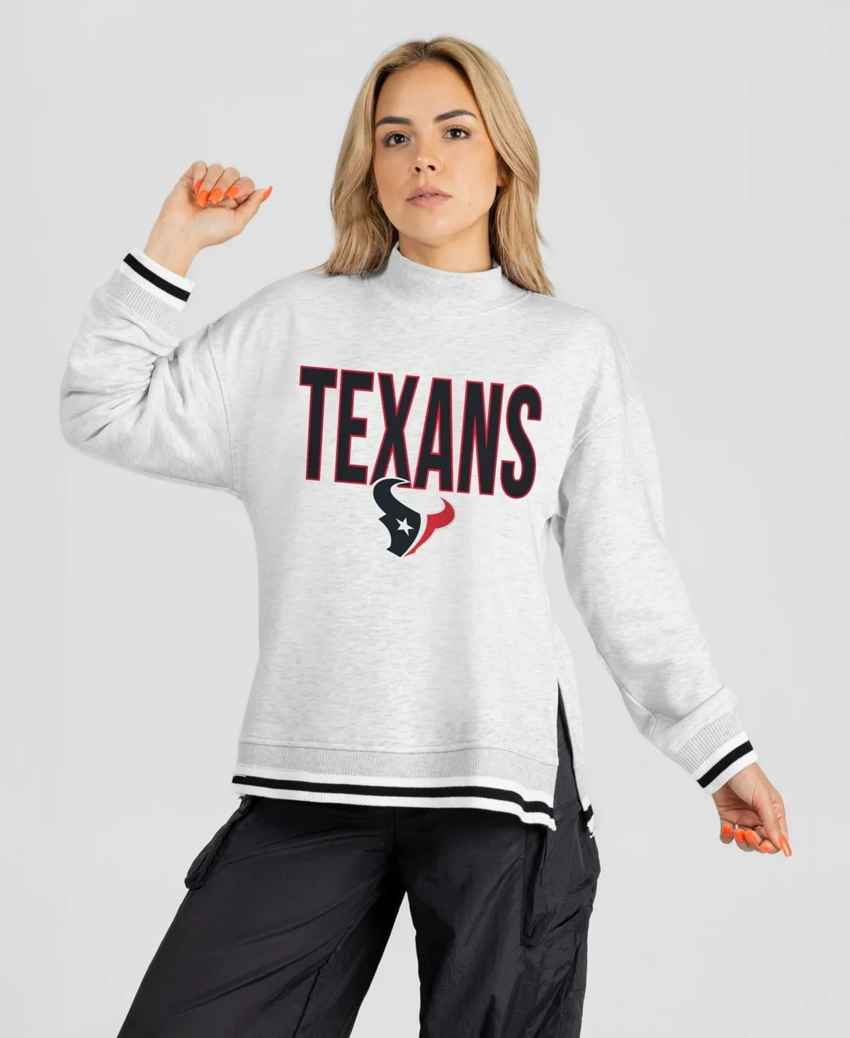 Houston Texans Rally Point Contrast Stripe Mock Neck Sweatshirt