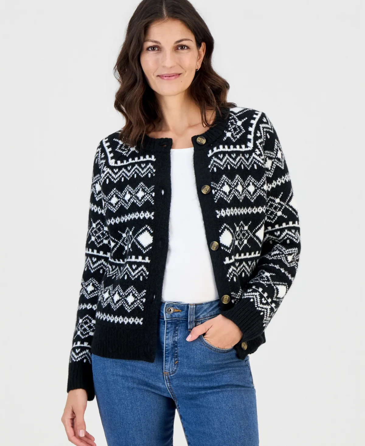 Fair Isle Crewneck Cardigan by Style & Co