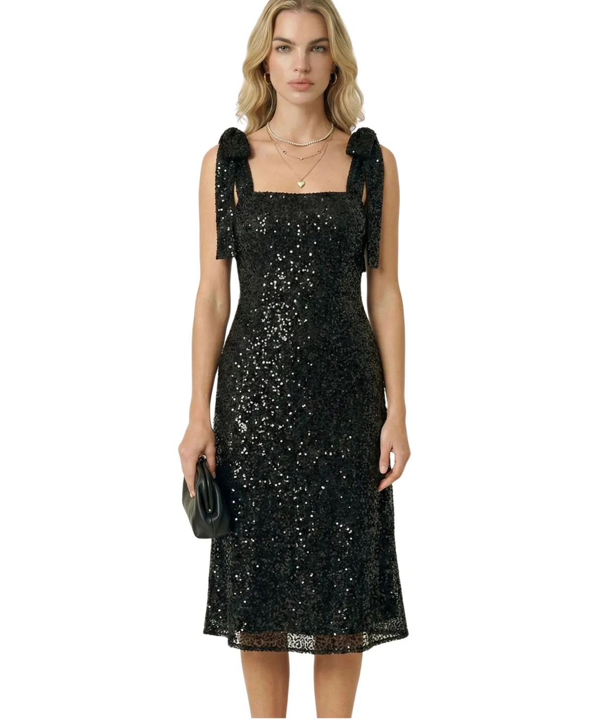 Sequin Square-Neck Midi Dress by Modenaire