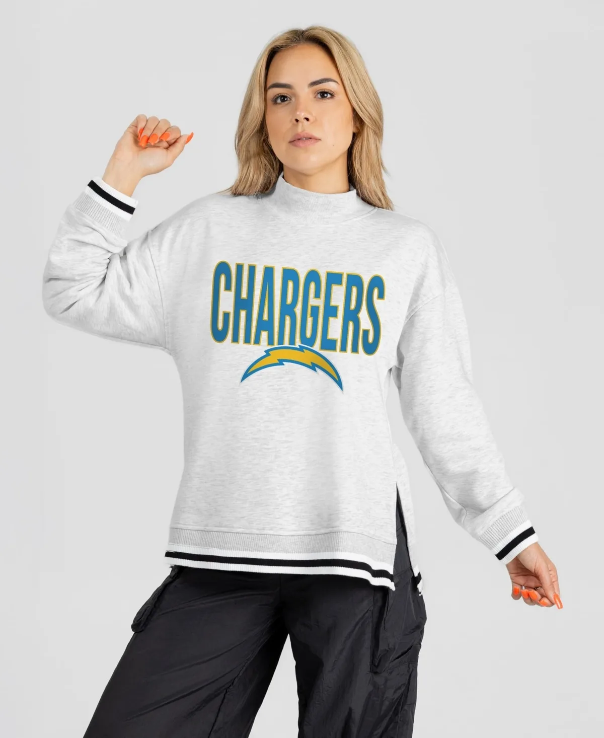 Los Angeles Chargers Rally Point Contrast Stripe Mock Neck Sweatshirt by Gameday Couture