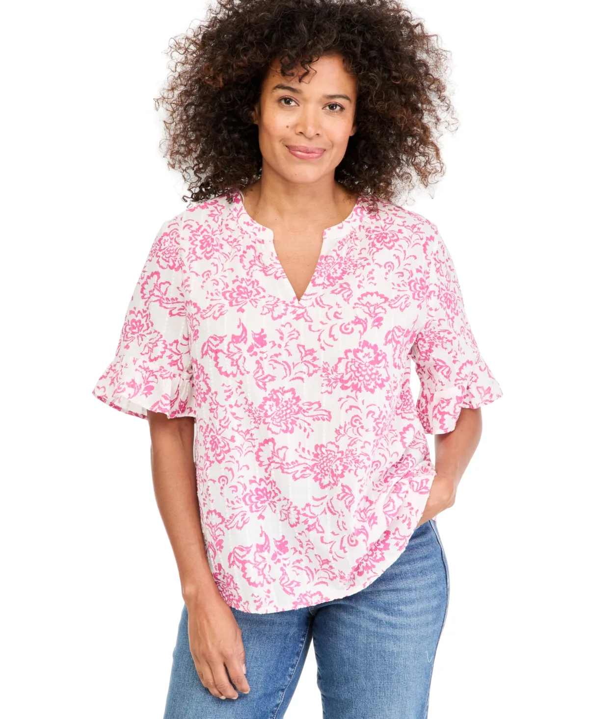 Printed Ruffle Sleeve Top