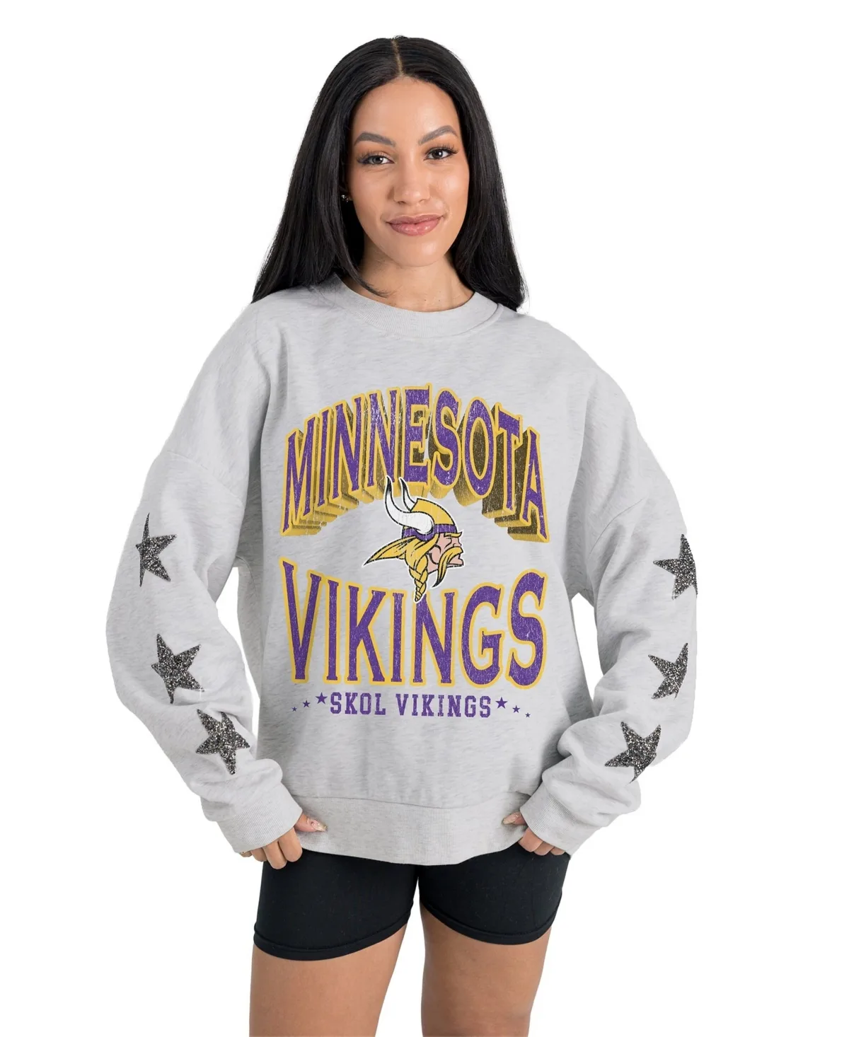 Minnesota Vikings Resilience Relaxed Rhinestone Pullover Sweatshirt