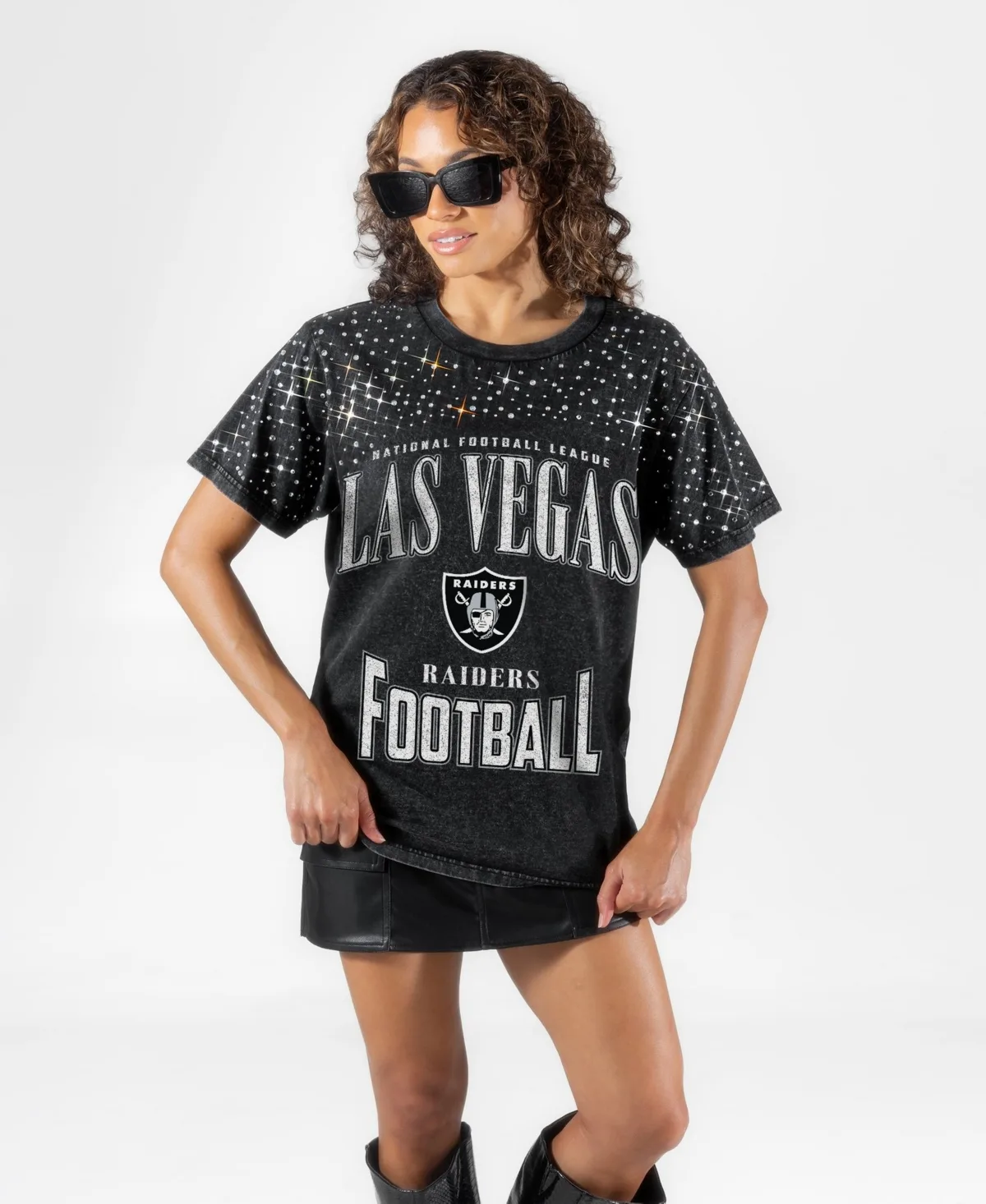 Las Vegas Raiders in the Zone Washed Micro Rhinestone T-Shirt
