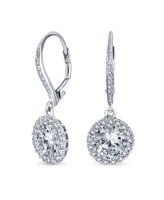 3.5ct Blue Round Solitaire Halo Cz Lever Back Dangle Earrings Simulated Sapphire Cubic Zirconia.925 Sterling Silver by Bling Jewelry