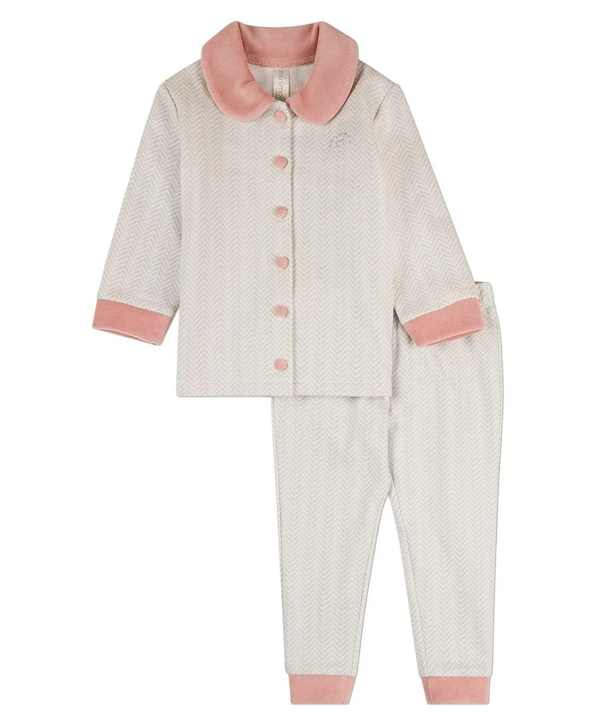 Chevron-Print Long-Sleeve Cotton-Blend Button-Down Top and Pull-On Bottoms, 2-Piece Set by Memoi
