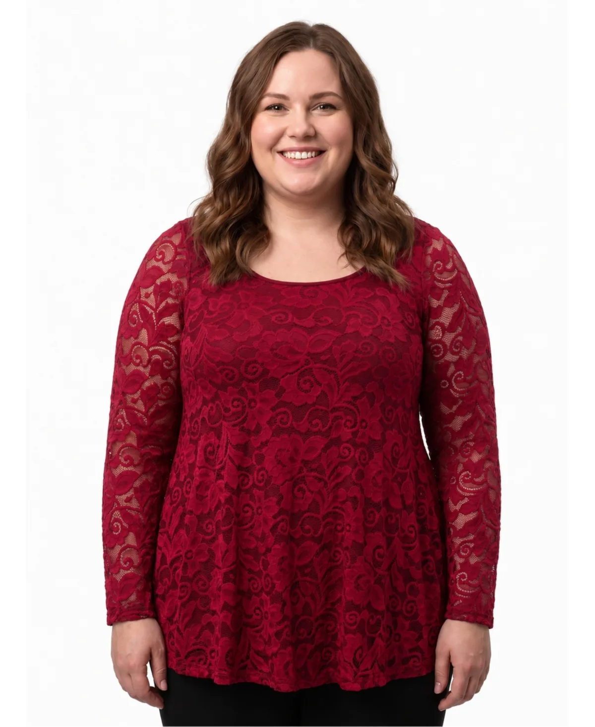 Plus Size Long-Sleeve Lace Scoop Neck Tunic