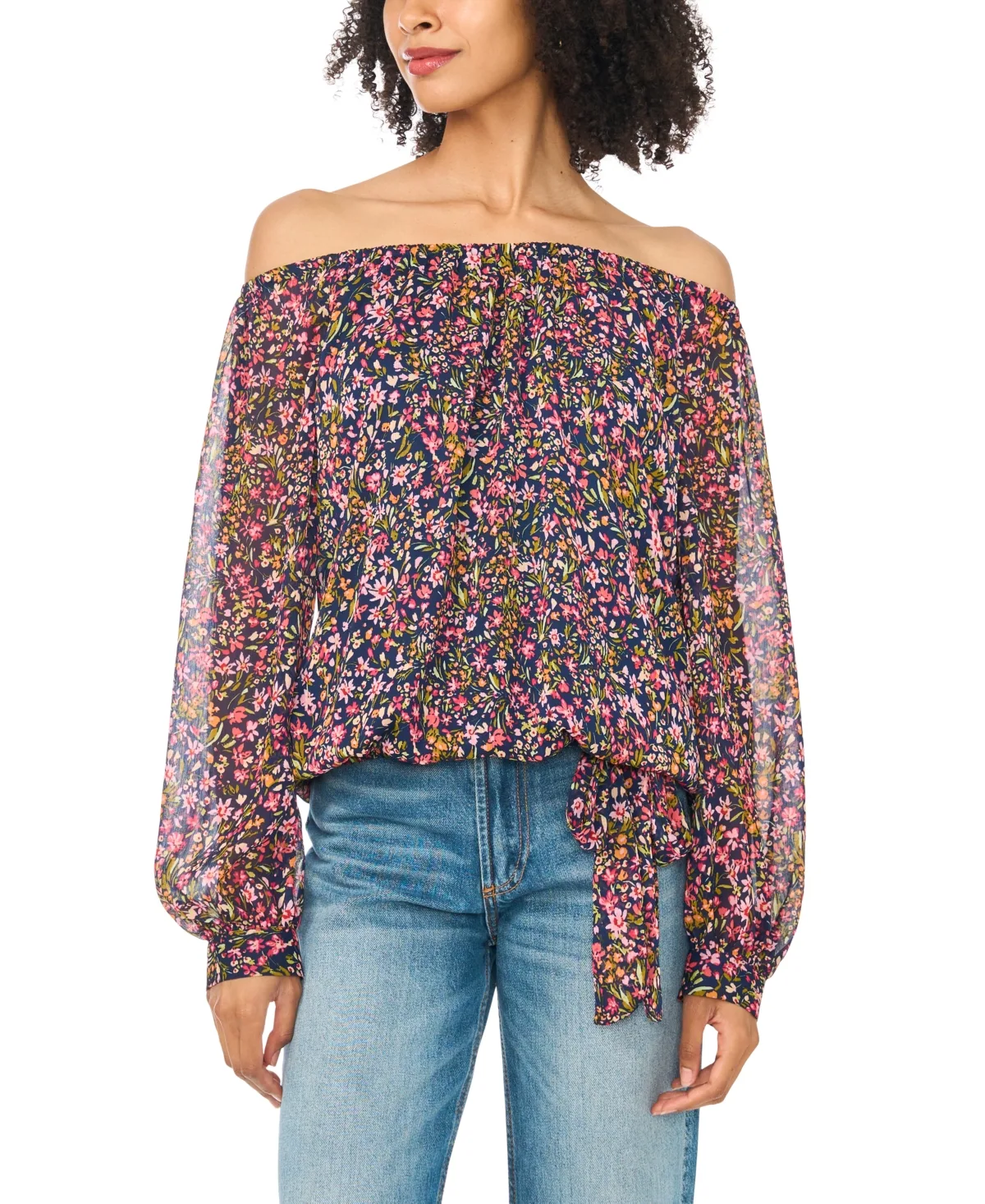 Off-the-Shoulder Balloon-Sleeve Tie-Front Blouse by S.A.M.